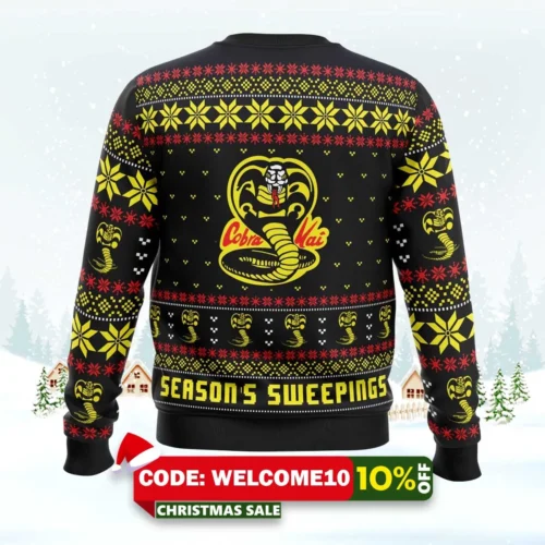 Season'S Sweepings Cobra Kai Karate Kid Ugly Christmas Sweater 1 season's sweepings cobra kai karate kid ugly christmas sweater 2