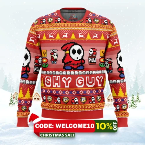 shy guy super mario bros ugly christmas sweater 1