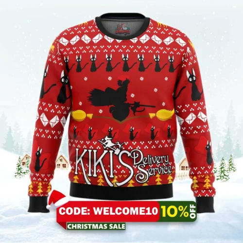 silhouette kiki's delivery service ugly christmas sweater 1
