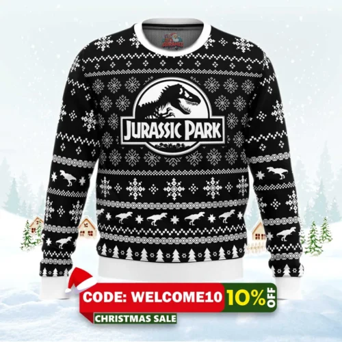 skeleton christmas jurassic park ugly christmas sweater 1