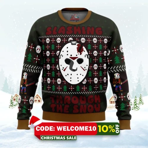 slashing through the snow jason voorhees ugly christmas sweater 1