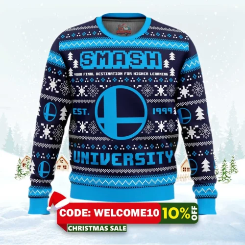 smash university super smash bros ugly christmas sweater 1