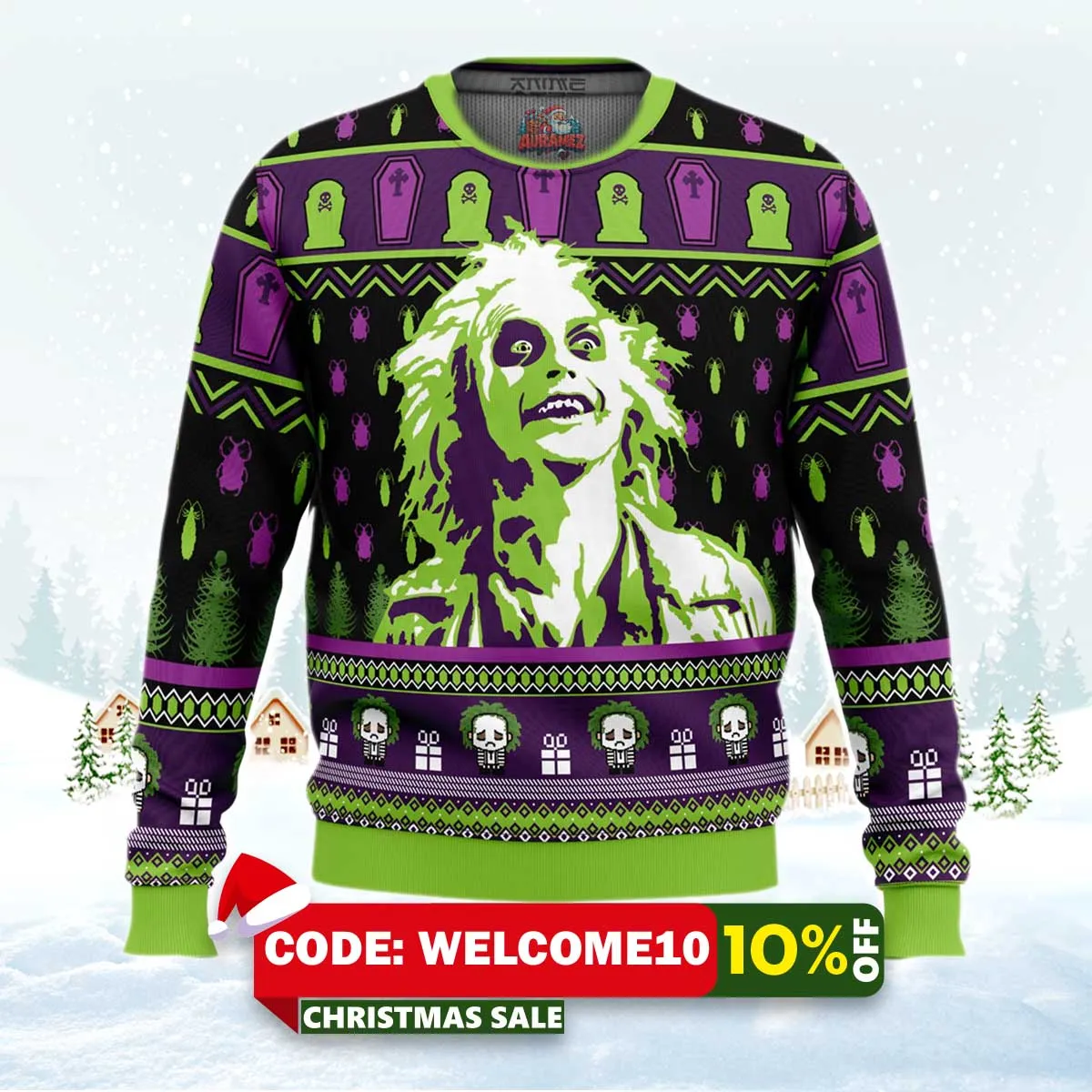 smile beetlejuice ugly christmas sweater 1 smile beetlejuice ugly christmas sweater 1
