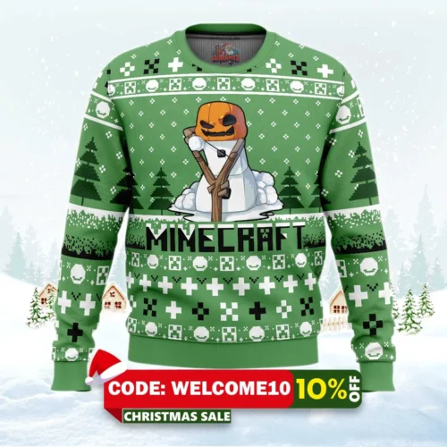 snow golem minecraft ugly christmas sweater 1