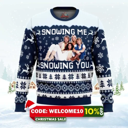 snowing me snowing you abba ugly christmas sweater 1