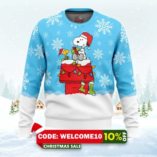 snowy christmas snoopy ugly christmas sweater 1