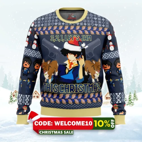 spike spiegel cowboy bebop ugly christmas sweater 1