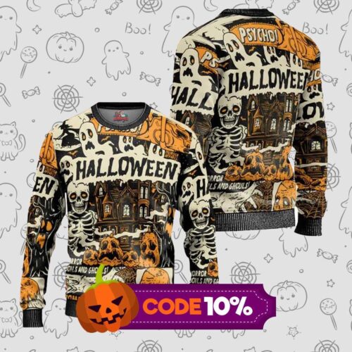 Spooky Pumpkin Jack-o’-Lantern Ugly Halloween Sweater – Festive Holiday Knit  Auramez