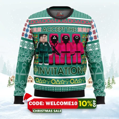 squid game invitation ugly christmas sweater 1