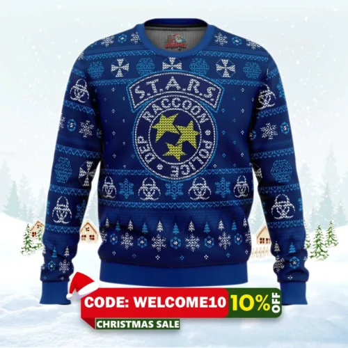 stars racoon city police resident evil ugly christmas sweater 1