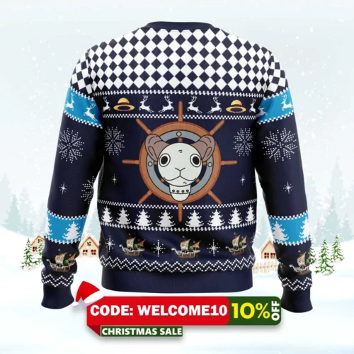 straw hat pirates ship going merry one piece ugly christmas sweater 2