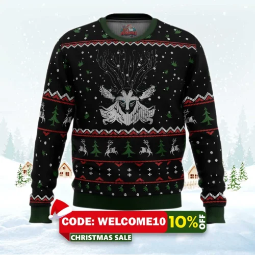 studio ghibli forest spirit princess mononoke miyazaki ugly christmas sweater 1