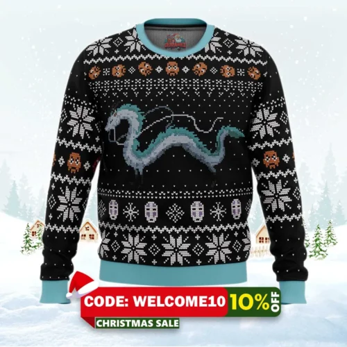 studio ghibli haku spirited away miyazaki ugly christmas sweater 1