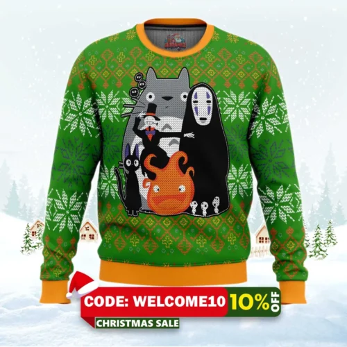 studio ghibli miyazaki squad ugly christmas sweater 1