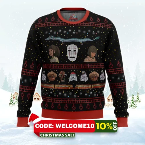 studio ghibli no face spirited away ugly christmas sweater 1