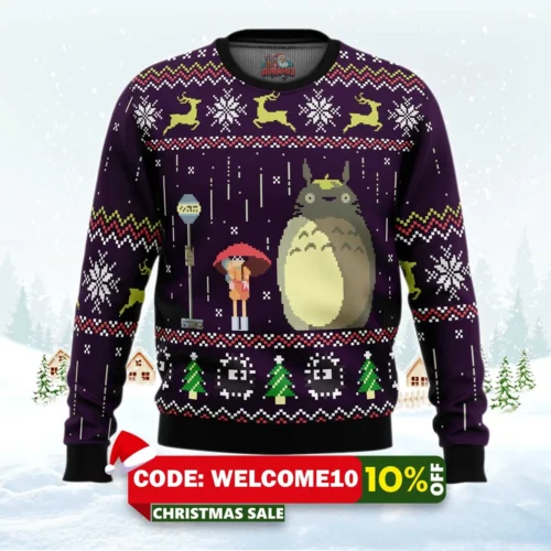 studio ghibli totoro rain miyazaki ugly christmas sweater 1