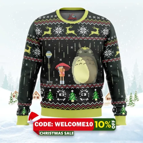 studio ghibli totoro rain ugly christmas sweater 1