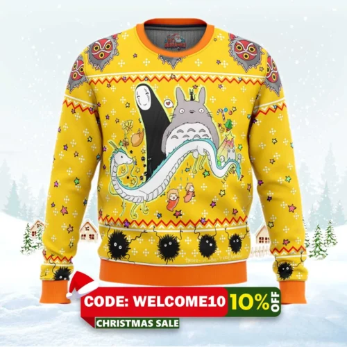 studio ghibli yellow ugly christmas sweater 1