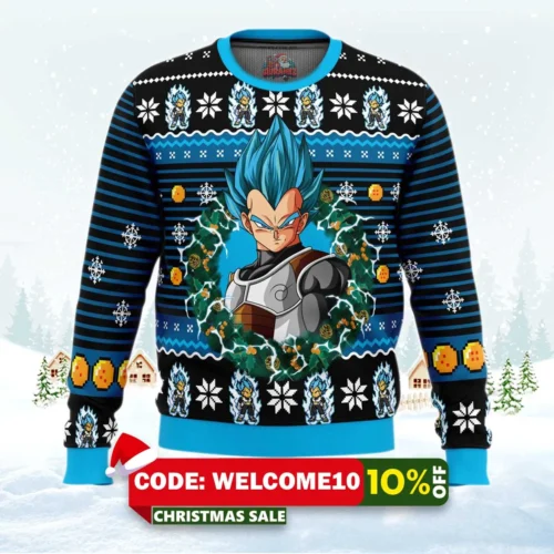 super saiyan blue vegeta ugly christmas sweater 1