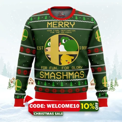 super smash bros merry smashmas ugly christmas sweater 1