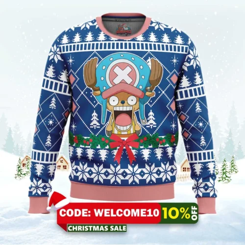 surprised tony tony chopper one piece ugly christmas sweater 1