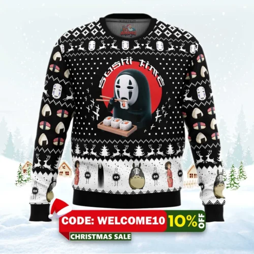 sushi time no face spirited away ugly christmas sweater 1