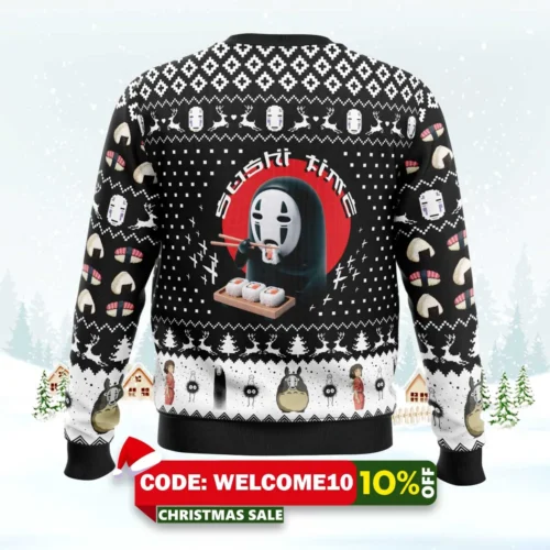 sushi time no face spirited away ugly christmas sweater 2