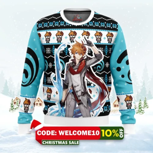 tartaglia childe genshin impact ugly christmas sweater 1