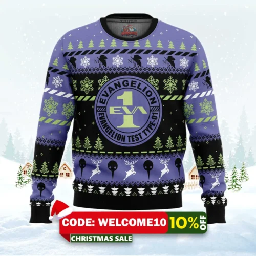 test type eva 01 neon genesis ugly christmas sweater 1