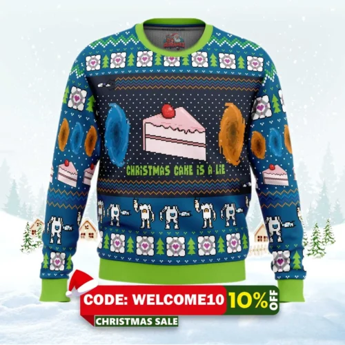the christmas cake is a lie portal 2 ugly christmas sweater 1