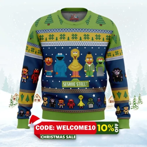 the main characters on sesame street ugly christmas sweater 1