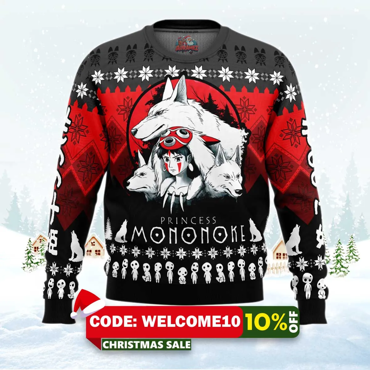 the pack princess mononoke ugly christmas sweater 1 the pack princess mononoke ugly christmas sweater 1