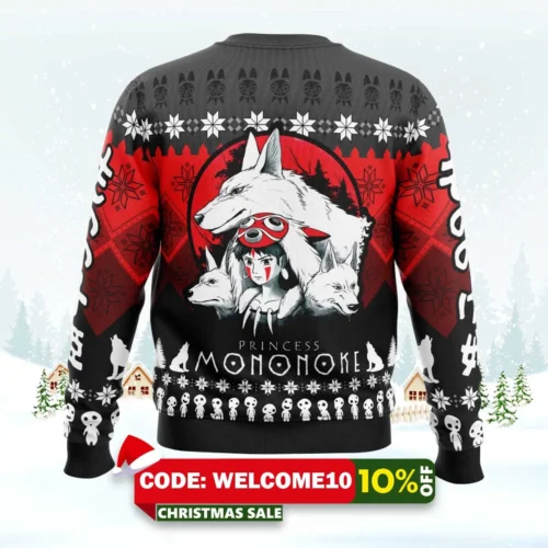 The Pack Princess Mononoke Ugly Christmas Sweater 1 the pack princess mononoke ugly christmas sweater 2