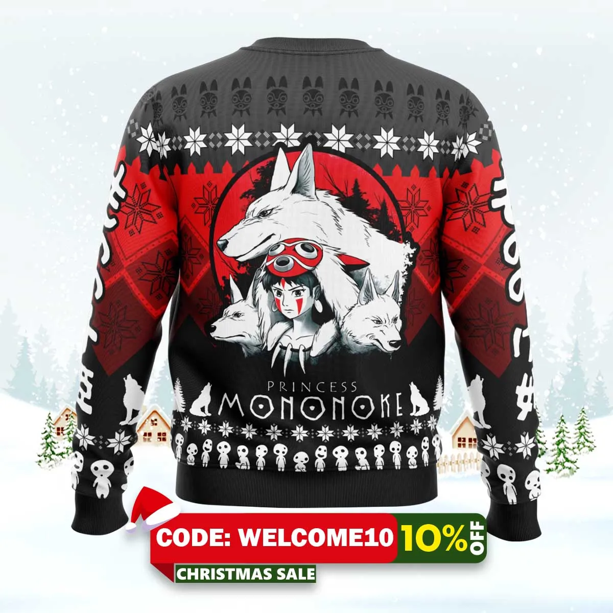 the pack princess mononoke ugly christmas sweater 2 the pack princess mononoke ugly christmas sweater 2