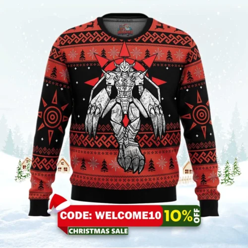 the strongest dragon wargreymon digimon ugly christmas sweater 1