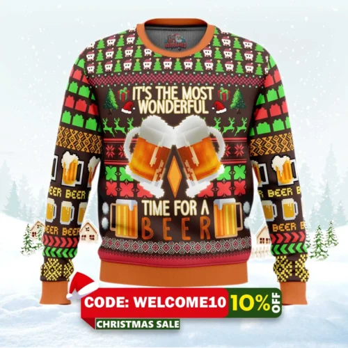 time for a beer ugly christmas sweater 1