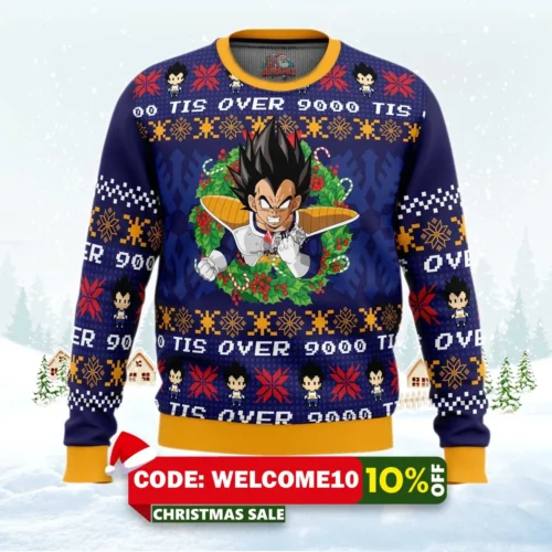 tis over 9000 dragon ball z ugly christmas sweater 1