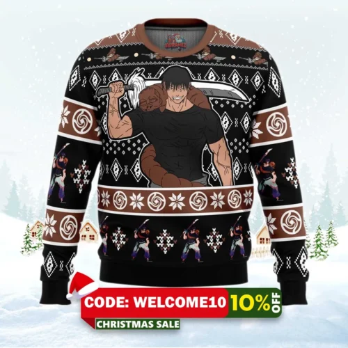 toji fushiguro chibi jujutsu kaisen ugly christmas sweater 1
