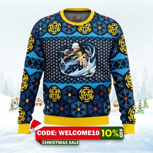 trafalgar d water law one piece ugly christmas sweater 1