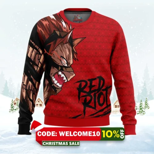 unbreakable red riot my hero academia ugly christmas sweater 1