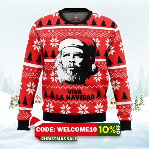 viva la navidad che guevara ugly christmas sweater 1
