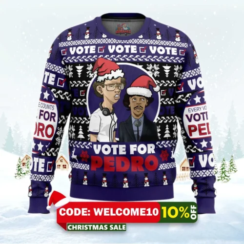 vote for pedro napoleon dynamite ugly christmas sweater 1