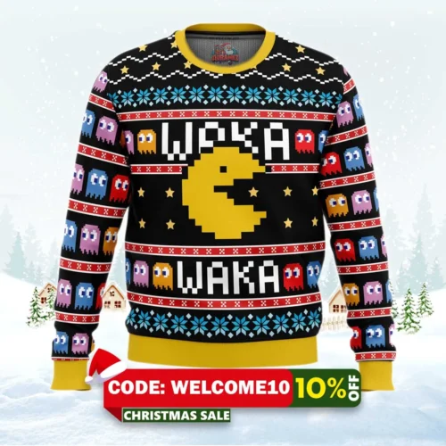 waka waka pac man ugly christmas sweater 1