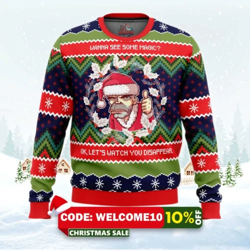 wanna see some magic bad santa ugly christmas sweater 1