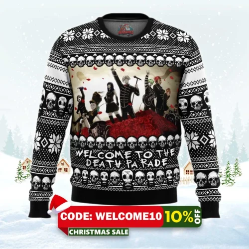 welcome to the death parade ugly christmas sweater 1
