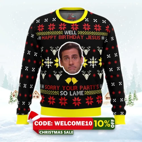 well happy birthday jesus the office ugly christmas sweater 1