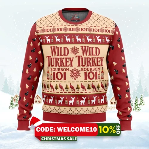 wild turkey bourbon ugly christmas sweater 1