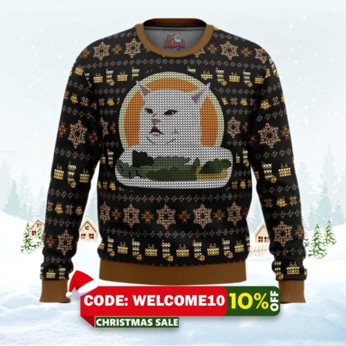 woman yelling at cat meme v2 ugly christmas sweater 1