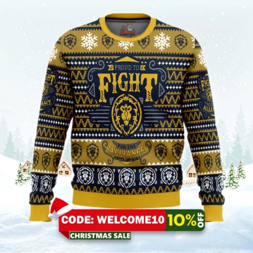 world of warcraft fight for alliance ugly christmas sweater 1