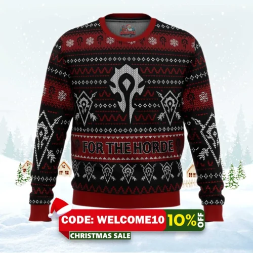 world of warcraft for the horde ugly christmas sweater 1
